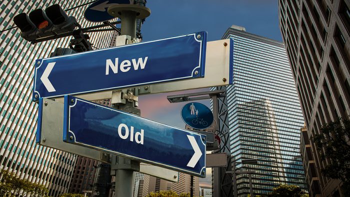 Street Sign the DIrection Way to New versus Old